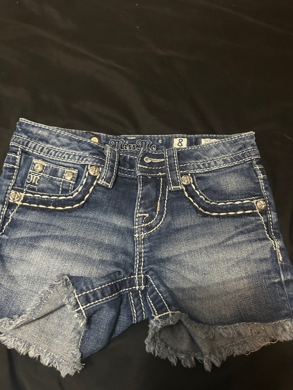 Miss Me Blue Girls Distressed Denim Shorts with Frayed Hem